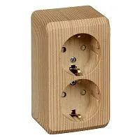 Розетка 2-м ОП Этюд Дача 16А IP20 250В с заземл. защ. шторки сосна SE PA16-008D