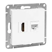 Розетка СП Эпика HDMI + RJ45 кат.5 механизм бел. EKF UP1-SOW-HDMI+RJ45