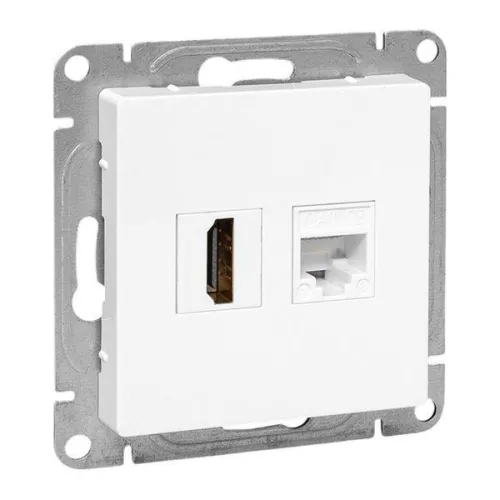 Розетка СП Эпика HDMI + RJ45 кат.5 механизм бел. EKF UP1-SOW-HDMI+RJ45
