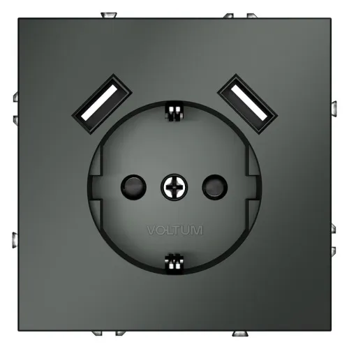 Розетка 1-м СП S70 16А с USB A+A с заземл. защ. шторки механизм титан Voltum VLS040406