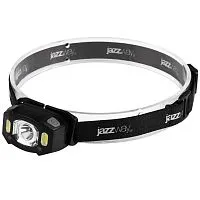 Фонарь аккумуляторный налобный AccuH3-L5W-bk LED 5Вт + 2хRED SMD IP54 5 режимов: 100проц. 180лм 3.5ч/50проц. 110лм 5.5ч/30проц. 65лм 15ч/красн. 28ч/мигающ. красн. 12ч аккум. управл. жестами черн. JazzWay 5036703