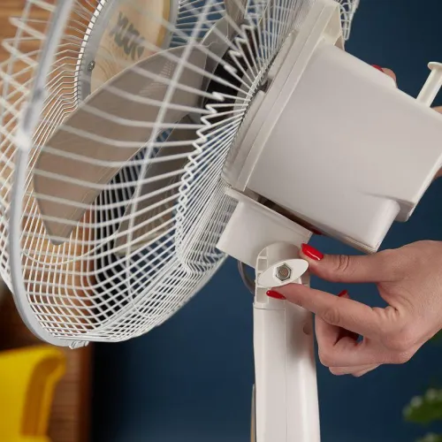 Вентилятор напольный 40Вт 5 лопастей подставка круглая механическое управление бел./син. DUX 60-0212 фото 2