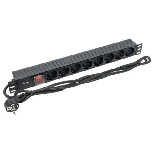 Блок PDU TERACOM PRO 19дюйм 1U 16А/250В 8 роз. Schuko с выключат. шнур 2м 3х1.5кв.мм вилка Schuko корпус пластик черн. EKF TRP-HPD-LSP-16A-8SH-2MSH фото 5
