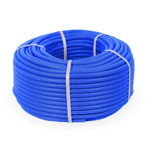 Труба гофрированная ПП легкая d20мм с протяжкой 350 Н безгалоген. (HF) син. (уп.100м) Промрукав PR02.0052 фото 2