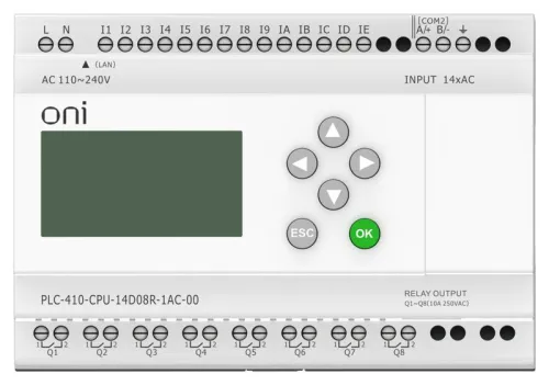 Модуль ЦПУ ПЛК 410 14 DI 8 RO 220В AC с Ethernet портом с экраном ONI PLC-410-CPU-14D08R-1AC-00 фото 2