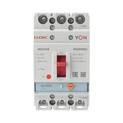 Выключатель автоматический MGS125 3P 50.4-63А 18кА YON MGS125B-3TAMF0063 фото 2