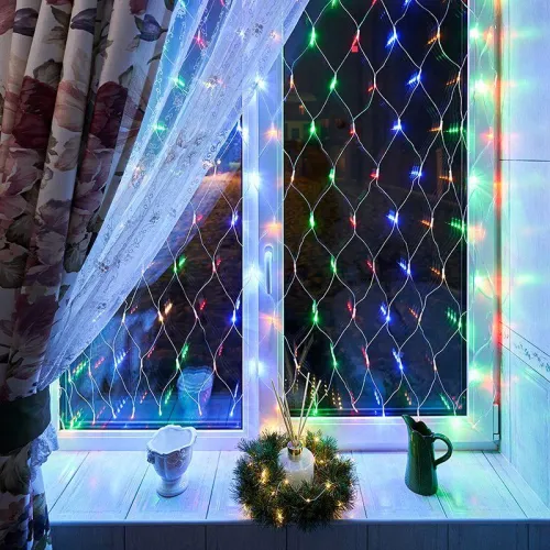 Гирлянда светодиодная "Сеть" 1.5х1.5м 150LED мультиколор 12Вт 220-240В IP20 с контроллером 8 режимов провод ПВХ прозр. Neon-Night 215-129 фото 6