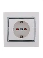 Розетка 1-м СП Mira 16А IP20 с заземл. защ. шторки с сер. вставкой керамика бел. LEZARD 701-0215-124