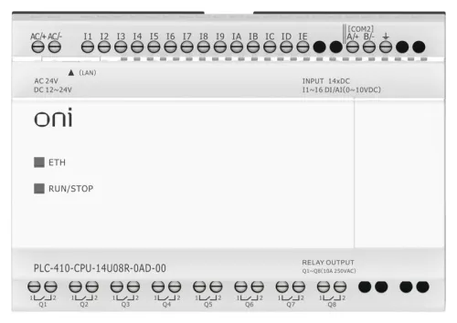 Модуль ЦПУ ПЛК 410 8 DI 6 UI (0-10В/DI) 8 RO 12В-24В DC или 24В AC с Ethernet портом без экрана ONI PLC-410-CPU-14U08R-0AD-00 фото 7