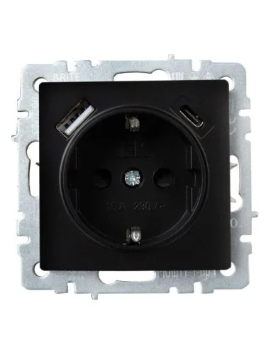 Розетка BRITE РЮш11-1-БрЧ 16А с USB A+C 18Вт с заземл. защ. шторки механизм черн. IEK BR-R14-16-U22-018-K02 фото 2