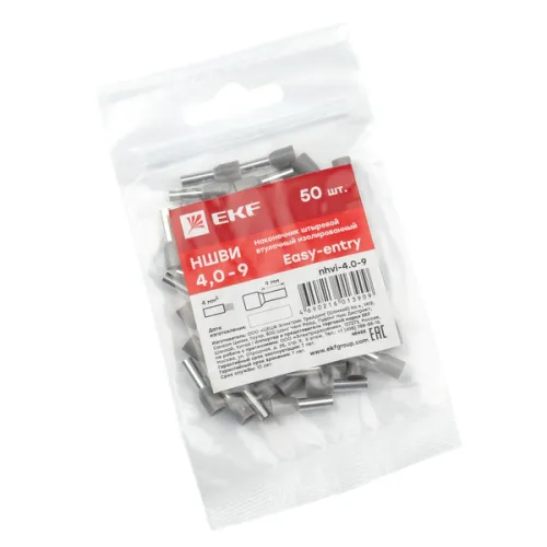 Наконечник штыревой втулочный изол. НШвИ 4.0-9 (уп.50шт) EKF nhvi-4.0-9 фото 3