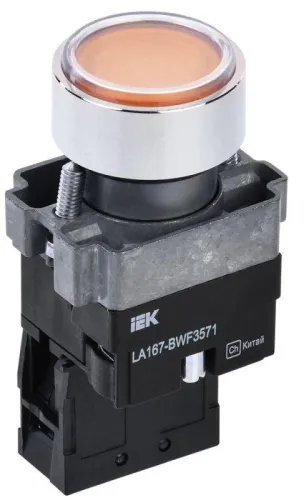 Кнопка LA167-BWF3571 d22мм RC 1НО с подсветкой желт. IEK BBT20-BWF3571-1-12-67-K05