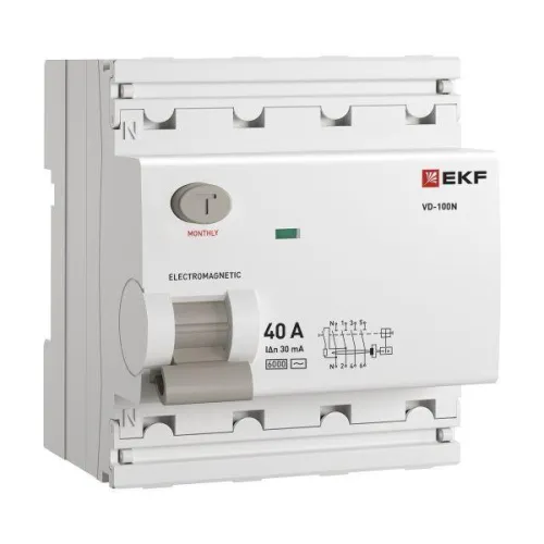 Выключатель дифференциального тока 4п 40А 30мА тип AC 6кА ВД-100N электромех. PROxima EKF E1046M4030