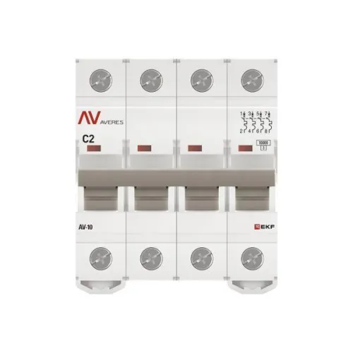 Выключатель автоматический модульный 4п C 2А 10кА AV-10 AVERES EKF mcb10-4-02C-av фото 2