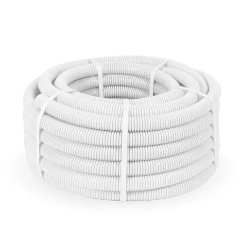 Труба гофрированная ПЛЛ легкая d32мм с протяжкой безгалоген. (HF) (НГ) бел. (уп.25м) Промрукав PR02.0217 фото 3