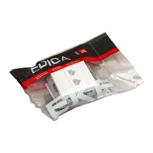 Розетка компьютерная 2-м СП Эпика RJ45 кат.5 механизм бел. EKF UP1-SOW-2RJ45-5 фото 2