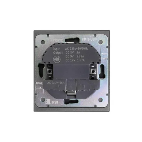 Розетка 1-м СП STRONG MIELE 16А с заземл. защ. шторки с USB A+C быстрой зарядки 5В/3А графит Kranz KR-78-0704-6 фото 2