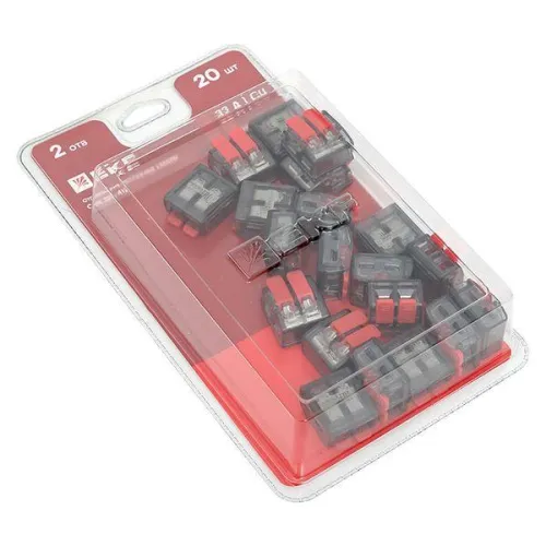 Клемма строительно-монтажная СМК 221-412 с рычагом 2 отверстия 0.2-4.0кв.мм (блист.20шт) PROxima EKF plc-smk-221-412b-20