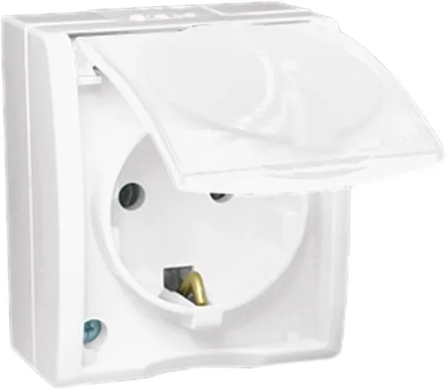 Розетка 1-м ОП Simon15 16А IP54 250В с заземл. с крышкой винт. клеммы бел. Simon 1594445-030