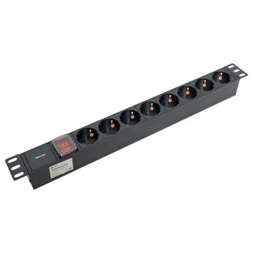 Блок PDU TERACOM PRO 19дюйм 1U 10А/250В 8 роз. Schuko с выключат. без шнура питания вх. разъем C14 корпус алюм. черн. EKF TRP-HPD-LS-10A-8SH-C14 фото 7