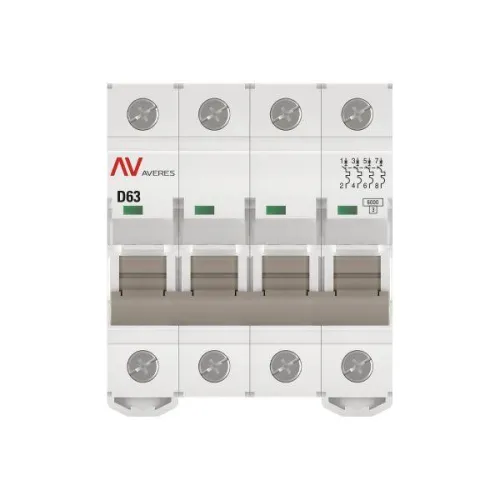 Выключатель автоматический модульный 4п D 63А 6кА AV-6 AVERES EKF mcb6-4-63D-av фото 3