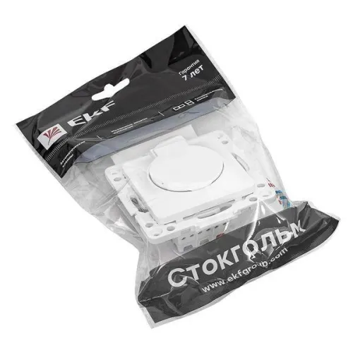 Розетка 1-м СП Стокгольм 16А IP44 с заземл. защ. шторки с крышкой механизм бел. PROxima EKF EYR16-028-10-44 фото 2