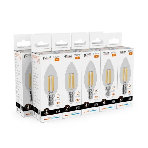 Лампа светодиодная филаментная Filament Elementary 8Вт свеча 2700К Е14 510лм GAUSS 32118 фото 7