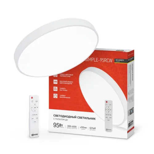 Светильник светодиодный SCANDY SIMPLE-95RCW 95Вт 3000-6500К 7600лм 230В 500х50мм с пультом ДУ бел. IN HOME 4690612057330