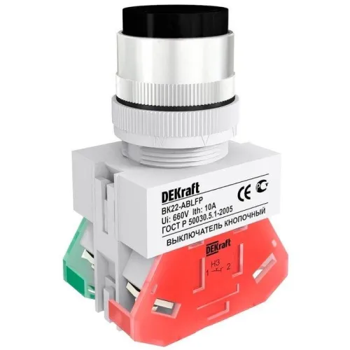 Выключатель кнопочный ABFP ВК-22 d22мм 220В с фиксацией черн. DEKraft 25129DEK