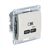 Розетка USB Glossa тип C 65Вт QC PD высокоскор. ЗУ механизм беж. SE GSL000227