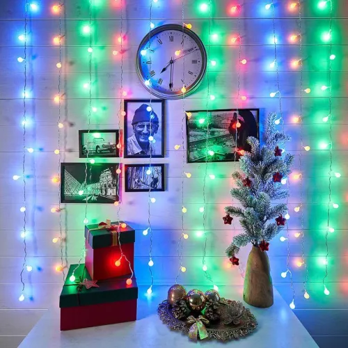 Гирлянда светодиодная "Светодиодный Дождь" 1.5х1.5м 144LED мультиколор 12Вт 230В IP20 с насадками шарики свечение с динамикой провод прозр. Neon-Night 235-049 фото 4