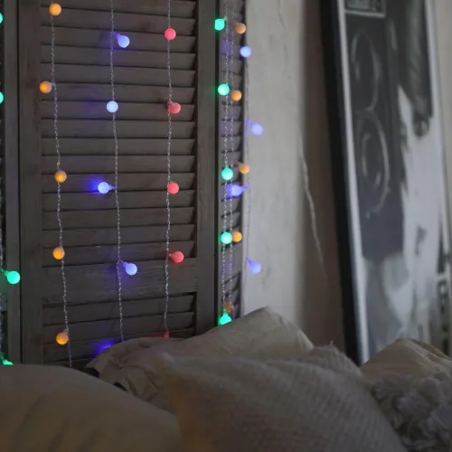 Гирлянда светодиодная "Светодиодный Дождь" 1.5х1.5м 144LED мультиколор 12Вт 230В IP20 с насадками шарики свечение с динамикой провод прозр. Neon-Night 235-049 фото 3