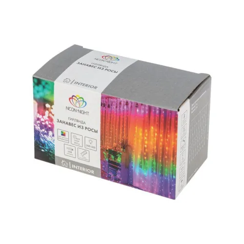 Гирлянда светодиодный занавес из росы 3х3м 300 LED IP20 USB + пульт управления с крючками для крепления мультиколор Neon-Night 315-889 фото 4