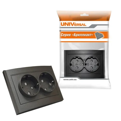 Розетка 2-м СП Бриллиант 16А IP20 с заземл. защ. шторки в сборе графит Universal 7947540-Gr фото 4