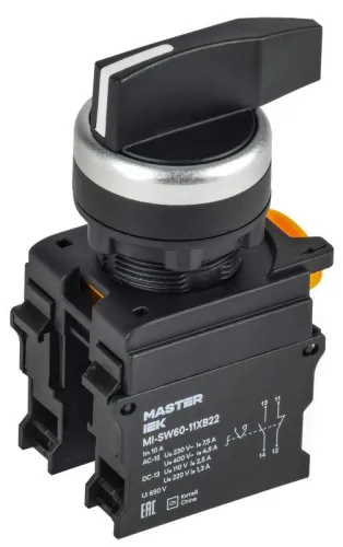 Переключатель 2 полож. 1НО+1НЗ возвратный длин. ручка MASTER IEK MI-SW60-11XB22-3-25-2-K02