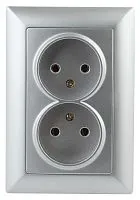 Розетка 2-м СП Solo 4-204-03 2х2P 16А 250В IP20 без заземл. алюм. Intro Б0053668