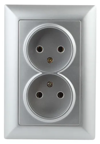 Розетка 2-м СП Solo 4-204-03 2х2P 16А 250В IP20 без заземл. алюм. Intro Б0053668