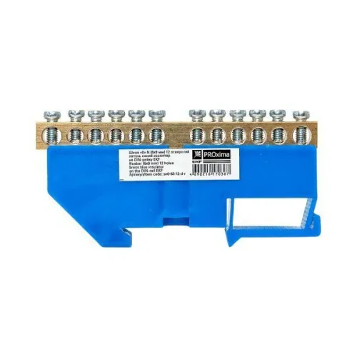 Шина нулевая N 6х9 12 отверстий синий изолятор на DIN-рейку латунь розн. стикер PROxima EKF sn0-63-12-d-r фото 7