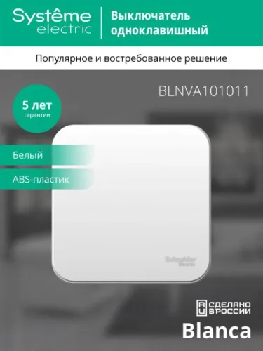 Выключатель 1-кл. ОП Blanca 10А IP20 (сх. 1) 250В с изолир. пластиной бел. SE BLNVA101011 фото 5