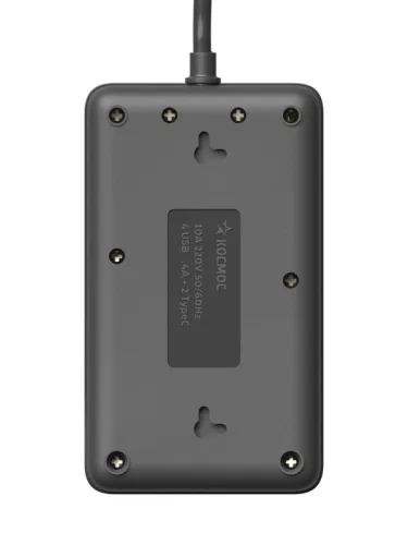 Удлинитель с сетевым фильтром 3х3м 10А 4USB + 2USBC 2500Вт ПВС 3х1 прямоуг. черн. КОСМОС FKsm3m-3gPF(B)USB фото 5