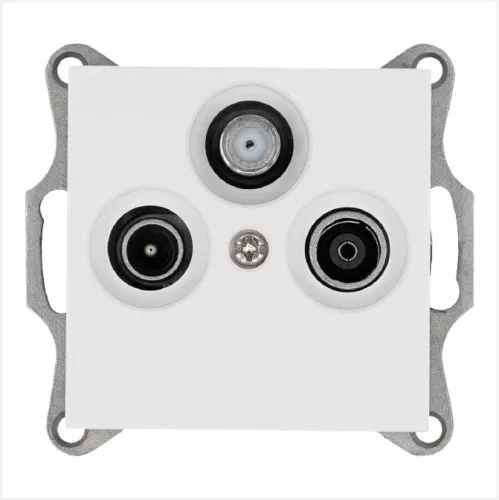 Розетка телевизионная оконечная TV + FM + SAT 3-м Ф9.5мм механизм бел. глянцевый Jasmart G6206W