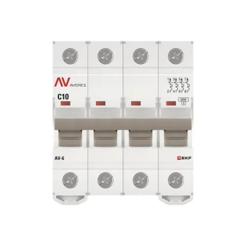 Выключатель автоматический модульный 4п C 10А 6кА AV-6 AVERES EKF mcb6-4-10C-av фото 2