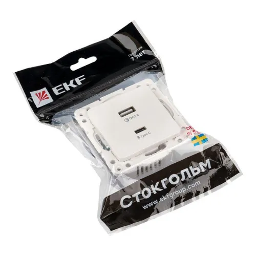 Розетка USB 2-м Стокгольм тип A+C механизм бел. PROxima EKF EYR-2USB-type-C фото 5