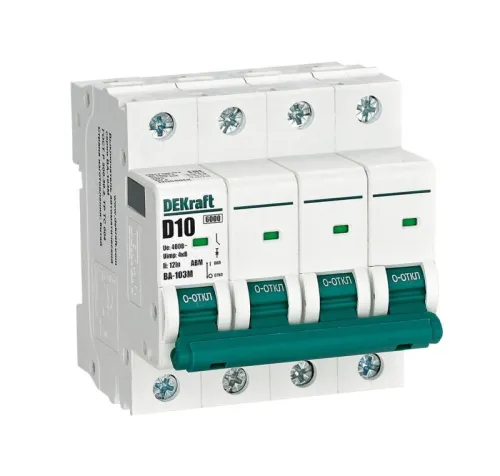 Выключатель автоматический модульный 4п D 10А 6кА ВА-103M без теплозащиты DEKraft 12564DEK