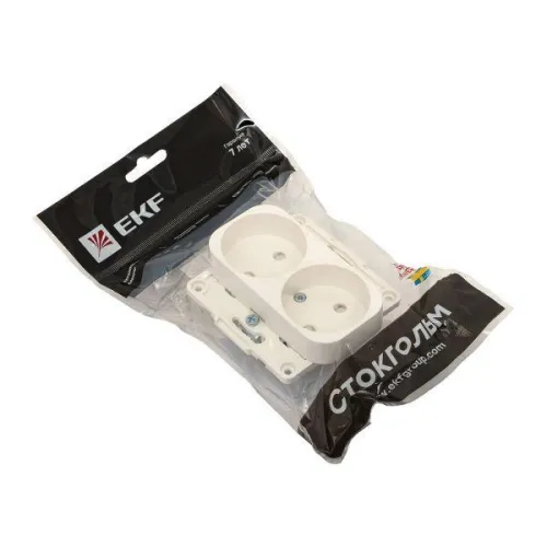 Розетка 2-м СП Стокгольм 10А IP20 без заземл. защ. шторки механизм бел. PROxima EKF EYR10-102-10 фото 9