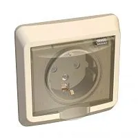 Розетка 1-м СП Этюд 16А IP44 250В с заземл. защ. шторки крем. SE PC16-044K