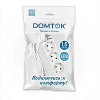 Удлинитель 3х1.5м с заземл. 16А IP20 3.5кВт ПВС 3х1 бел. DOMTOK 2389