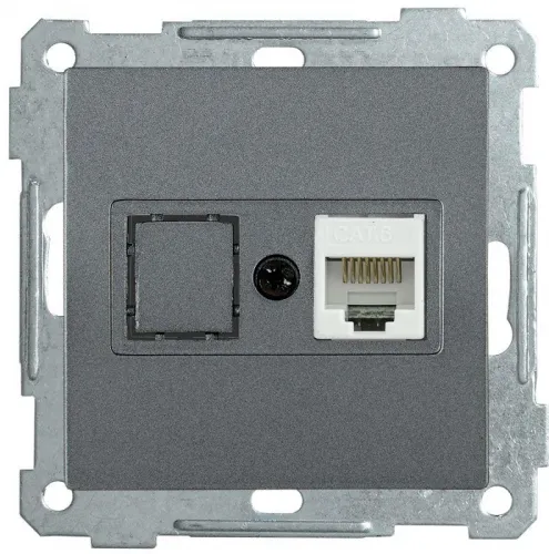 Розетка компьютерная СП Bolero РК11-1-Б RJ45 кат.6 механизм антрацит IEK EKB16-01-K95