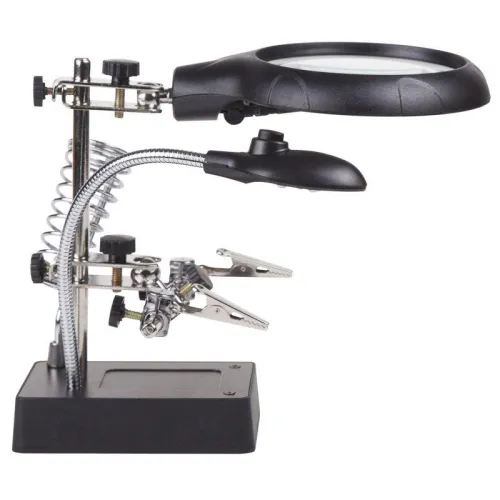 Держатель "третья рука" с лупой х2.5 подставка под паяльник LED подсветка Rexant 12-0250 фото 19