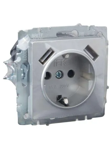 Розетка BRITE РЮш10-1-БрА 16А с USB A+A 2.1А с заземл. защ. шторки механизм алюм. IEK BR-R14-16-U21-D21-K47 фото 7